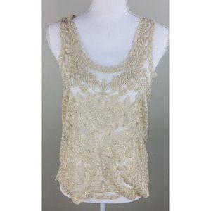 Nu New York Women's Metallic Lace Sleeveless Tank Top Blouse Gold
